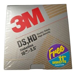 New 3M DS, HD Double Sided High Density 3.5" Diskettes - 10+1 Pack - Vintage